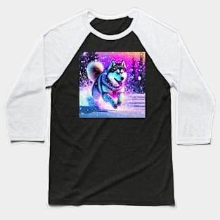 Malamute Running in the Snow Baseball T-Shirt